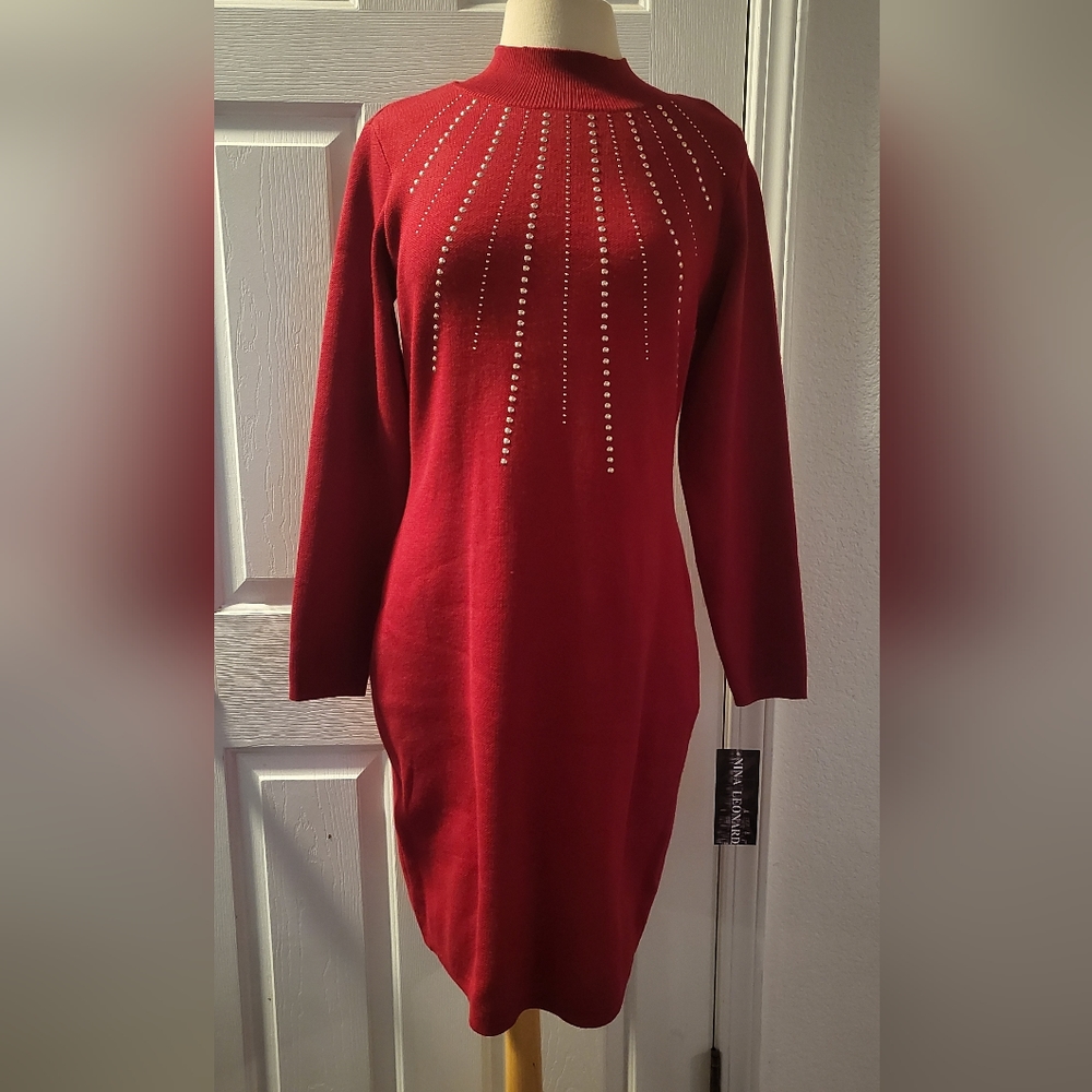 NINA LEONARD Red Sweater Dress size M
